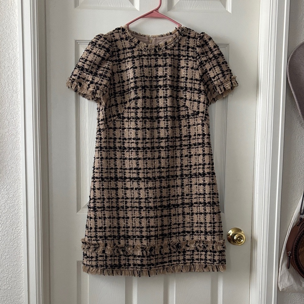 Kate Spade Tweed Black and Tan Plaid Mini Dress